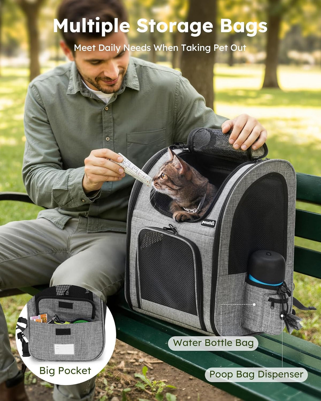 pecute Haustier Rucksack mit Netzfenster, Tragbare und Faltbare Katzentasche, Atmungsaktive und Leic