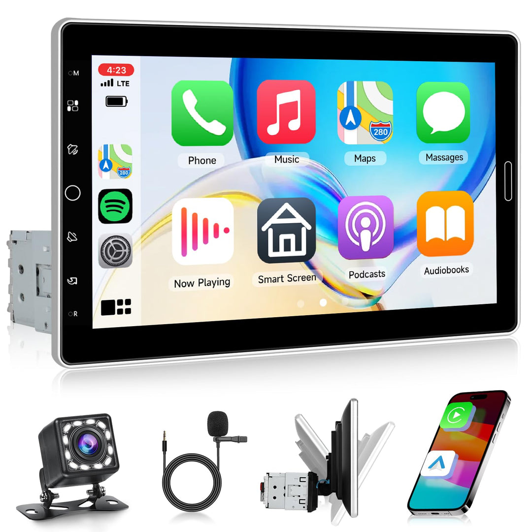 1-Din-Autoradio Kabelloses CarPlay Android Auto, 10,1-Zoll-IPS-Touchscreen drehbar Car Player mit Bl