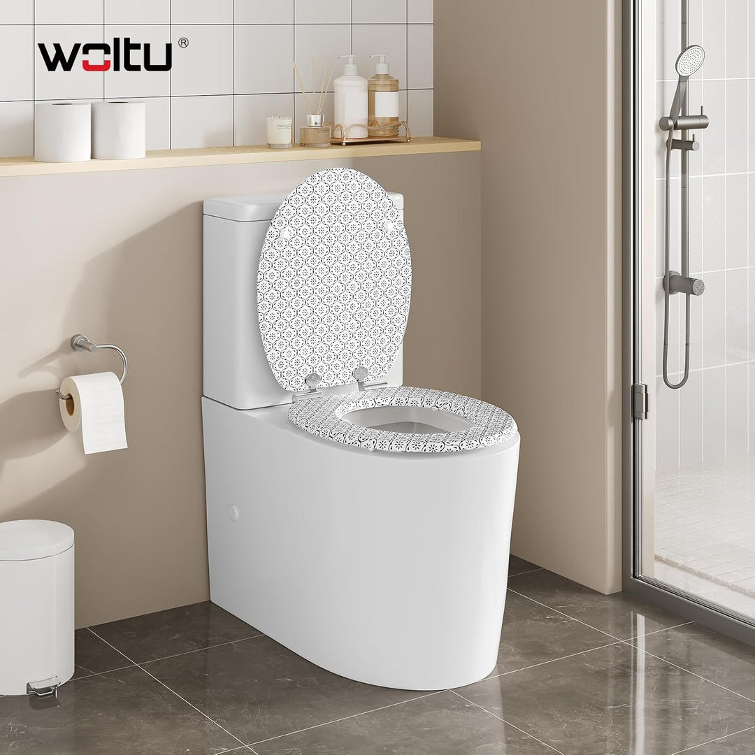 WOLTU Toilettendeckel mit Absenkautomatik Holz, Toilettensitz Klodeckel Klobrille WC Sitz O-Form mit