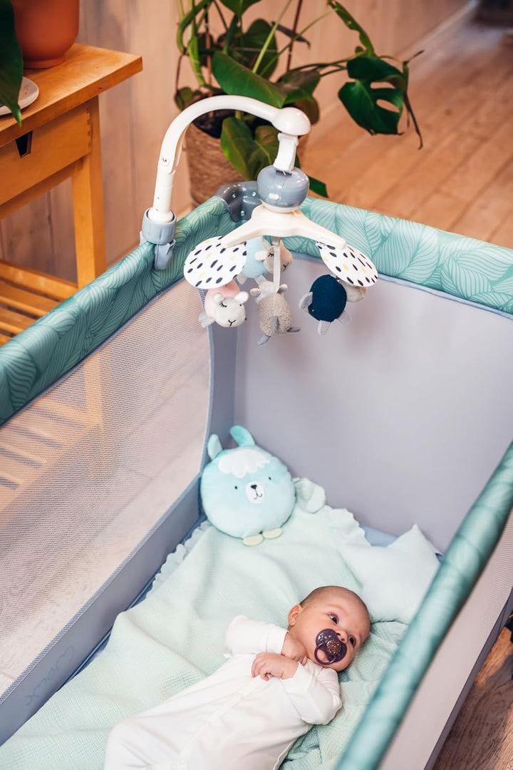 MoMi KIKI Baby-Mobile Spielkarussell mit 4 sensorischen Spielzeugen, schnelle Montage, 5 Melodien +