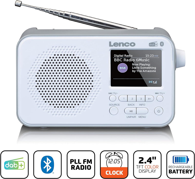 Lenco PDR-036 tragbares DAB+ Radio - Bluetooth 5.0 - PLL FM Radio - 4 Speicherplatztasten - 2,4” Far