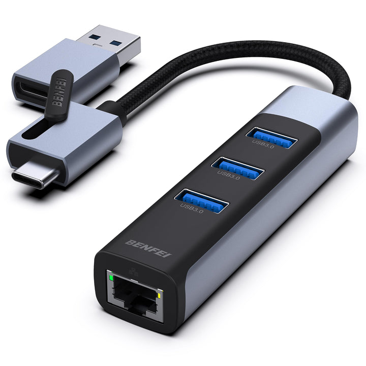 BENFEI Ethernet Adapter mit 3*USB 3.0, USB Typ-C/Typ-A auf Gigabit Ethernet LAN Netzwerk Adapter, ko