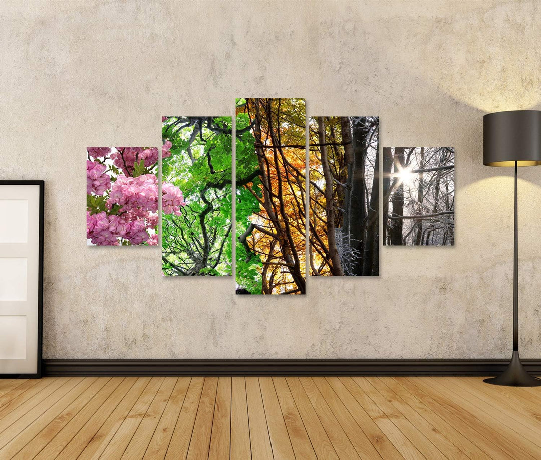 islandburner Bild auf Leinwand Vier Jahreszeiten Bilder Wandbilder Poster Leinwand 170x80cm - 5 Teil