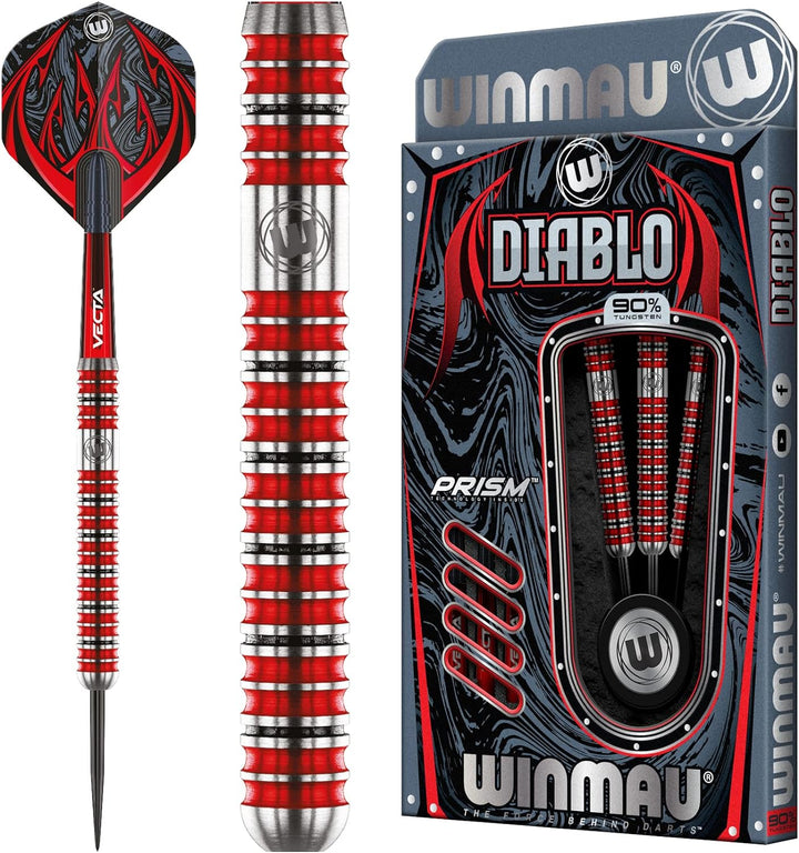 WINMAU Diablo Profi Stahlspitze Wolfram Dartpfeile mit Flüge und Stiele (Wellen) 22g Parallel, 22g P
