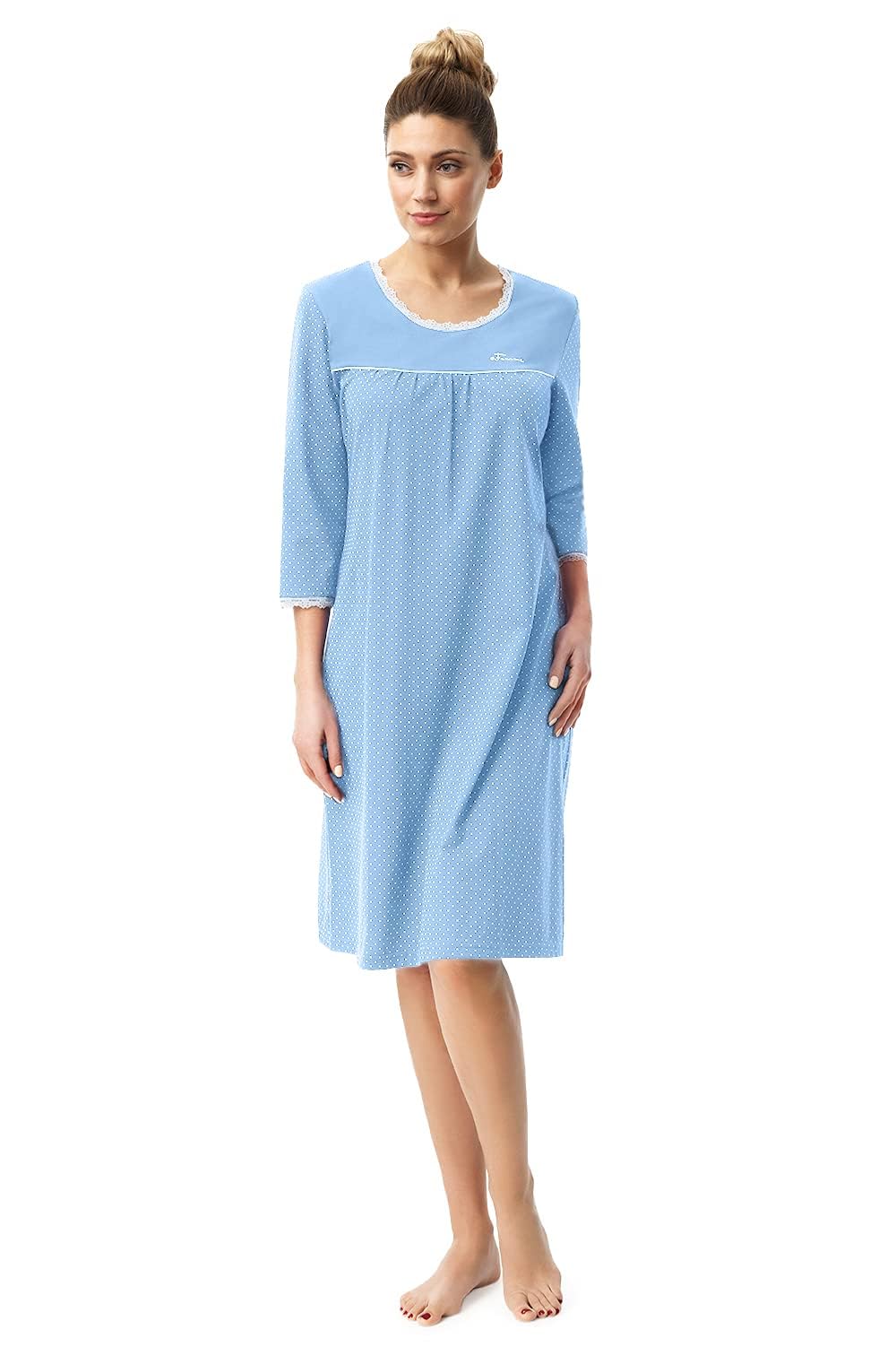 e.FEMME Damen Nachthemd Dolly 1790 aus Baumwolle Blau 38, Blau 38