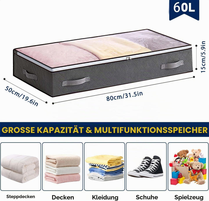 3 Stück 60L Unterbettkommode, Unterbett Aufbewahrung, Faltbare Bettkasten Aufbewahrung, Grosse Aufbe