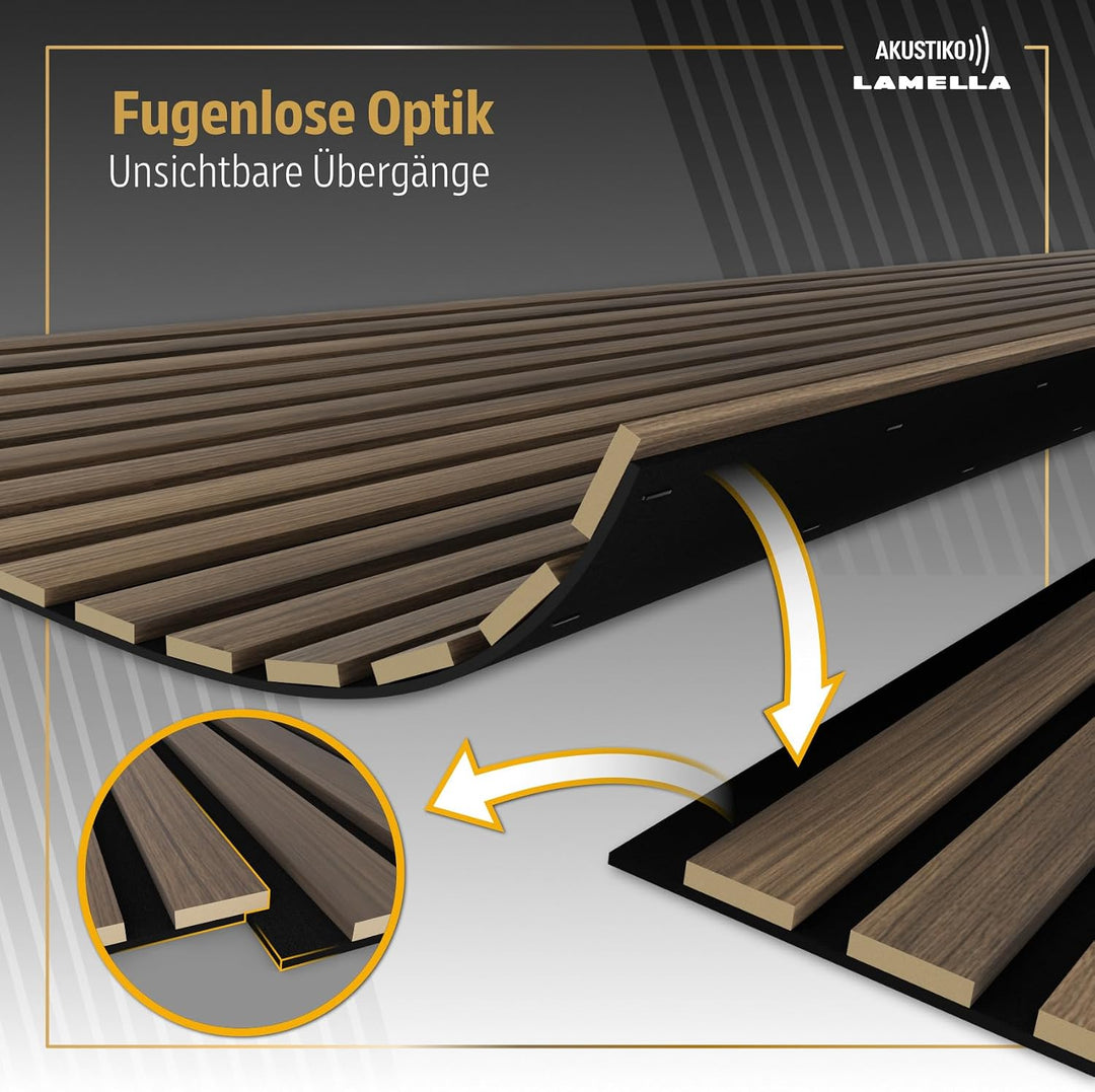 Akustiko Lamella Akustikpaneele 4 Stück 280x60cm - flexible Filz MDF Wandpaneele fugenlos - überlapp