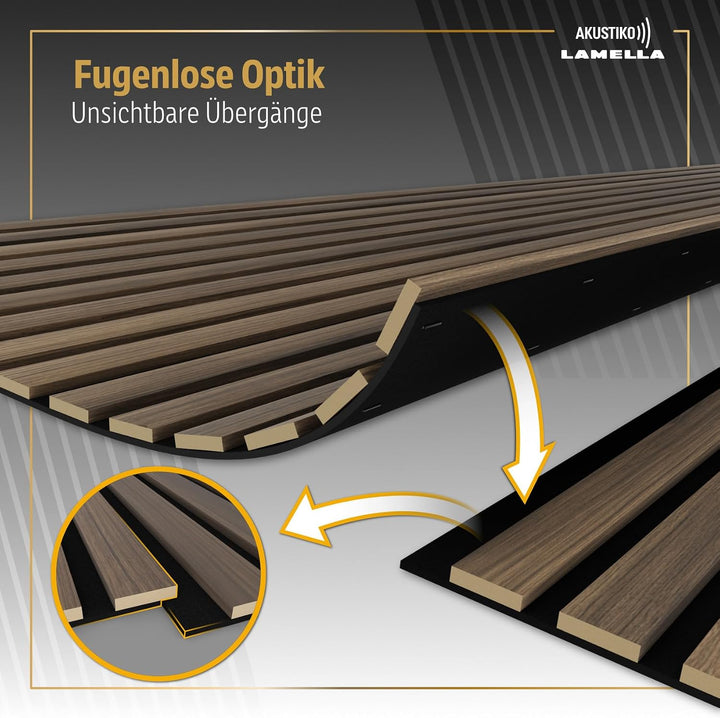 Akustiko Lamella Akustikpaneele 4 Stück 280x60cm - flexible Filz MDF Wandpaneele fugenlos - überlapp