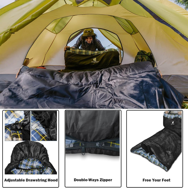 GEERTOP Schlafsack XXL 4 Jahreszeiten Flanell Campingschlafsack Übergrösse 220x100cm für Erwachsene