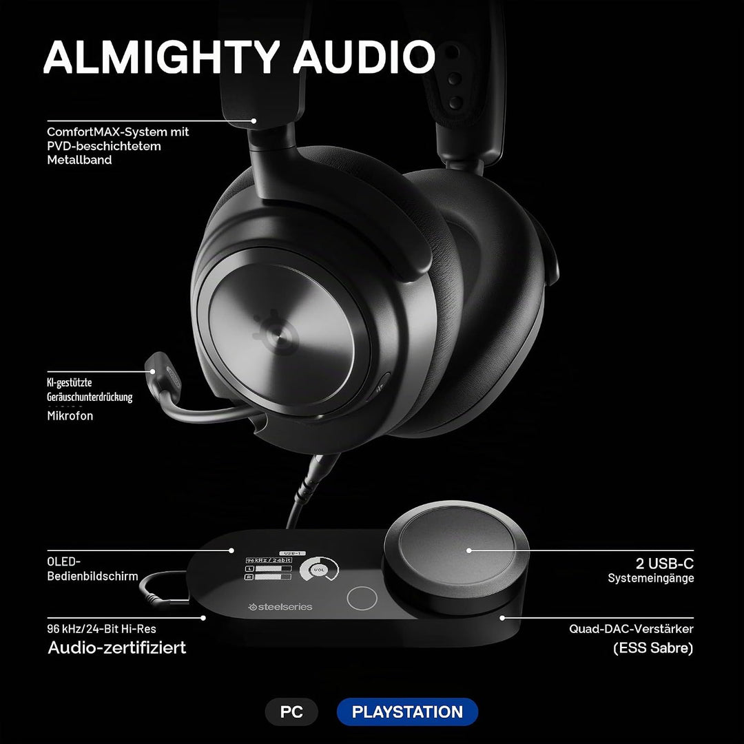 SteelSeries Arctis Nova Pro Multi-System Gaming Headset - Premium HiFi-Treiber, Hi-Res Audio - 360°