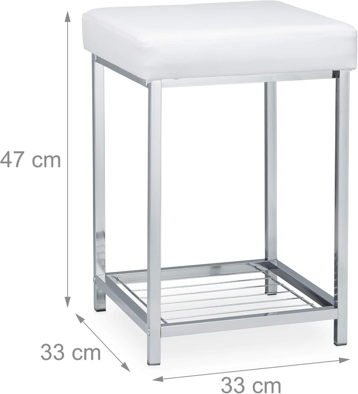 Relaxdays, weiss Hocker gepolstert, Kleiner Sitzhocker, Quadratisch, Polsterhocker mit Ablage, Badho