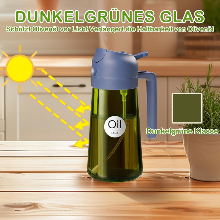 YARRAMATE 2 Stück 470ml Ölsprüher zum Kochen, 2-in-1 UV Schutz ölzerstäuber für die Küche, hochwerti
