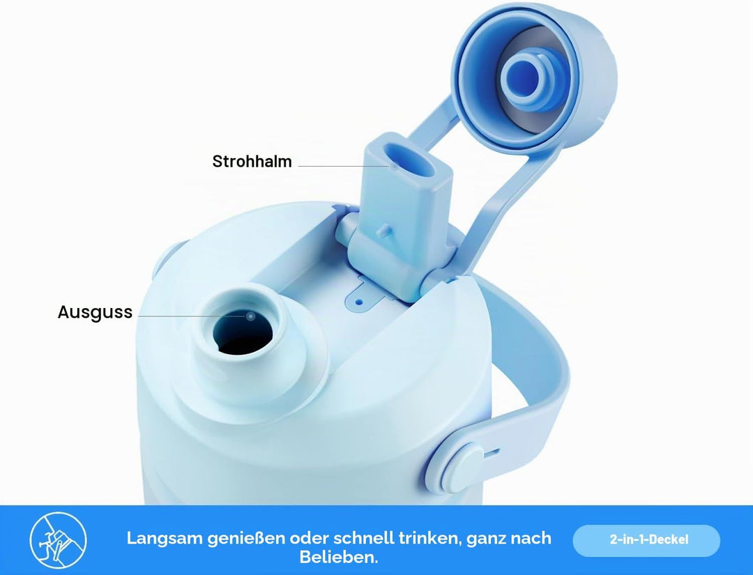 POWCAN 26 oz isolierte Wasserflasche mit 2-in-1-Trinkhalm und Ausgussdeckel, hält 24 Stunden kalt, a