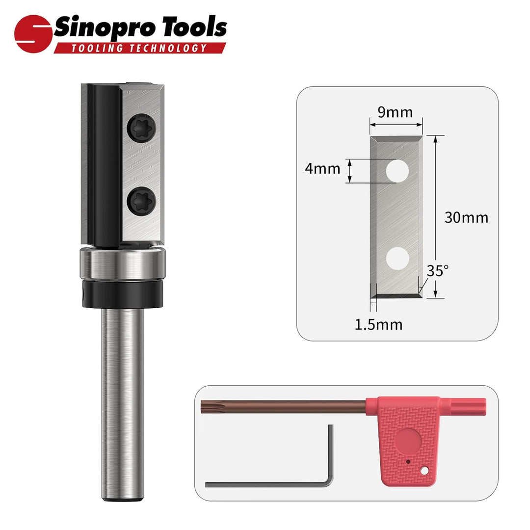 Sinoprotools Wendeplatten Bündigfräser HW – 8 mm Schaft, 16 mm Schneidendurchmesser, 30 mm Schneiden