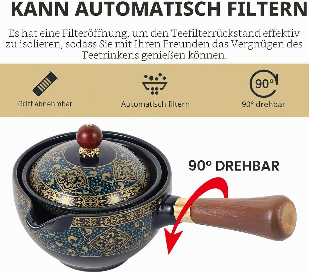Lurrose Keramik Teekanne mit Seitengriff Porzellan Teebereiter 360 Grad Drehung Fu Teekanne Teespend
