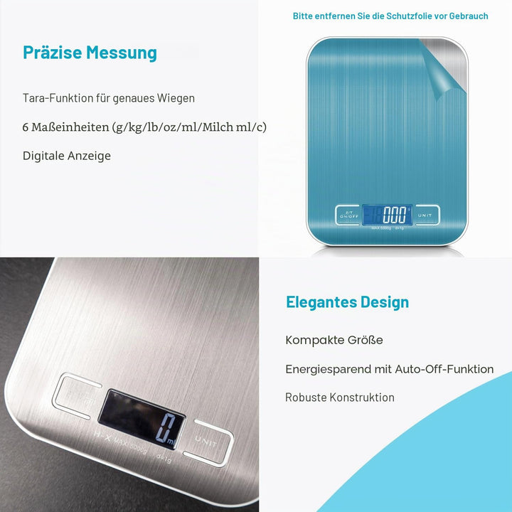 Intirilife Digitale Küchenwaage 5 kg -Silber- Wiederaufladbar per USB & Batteriebetrieb- Elektronisc