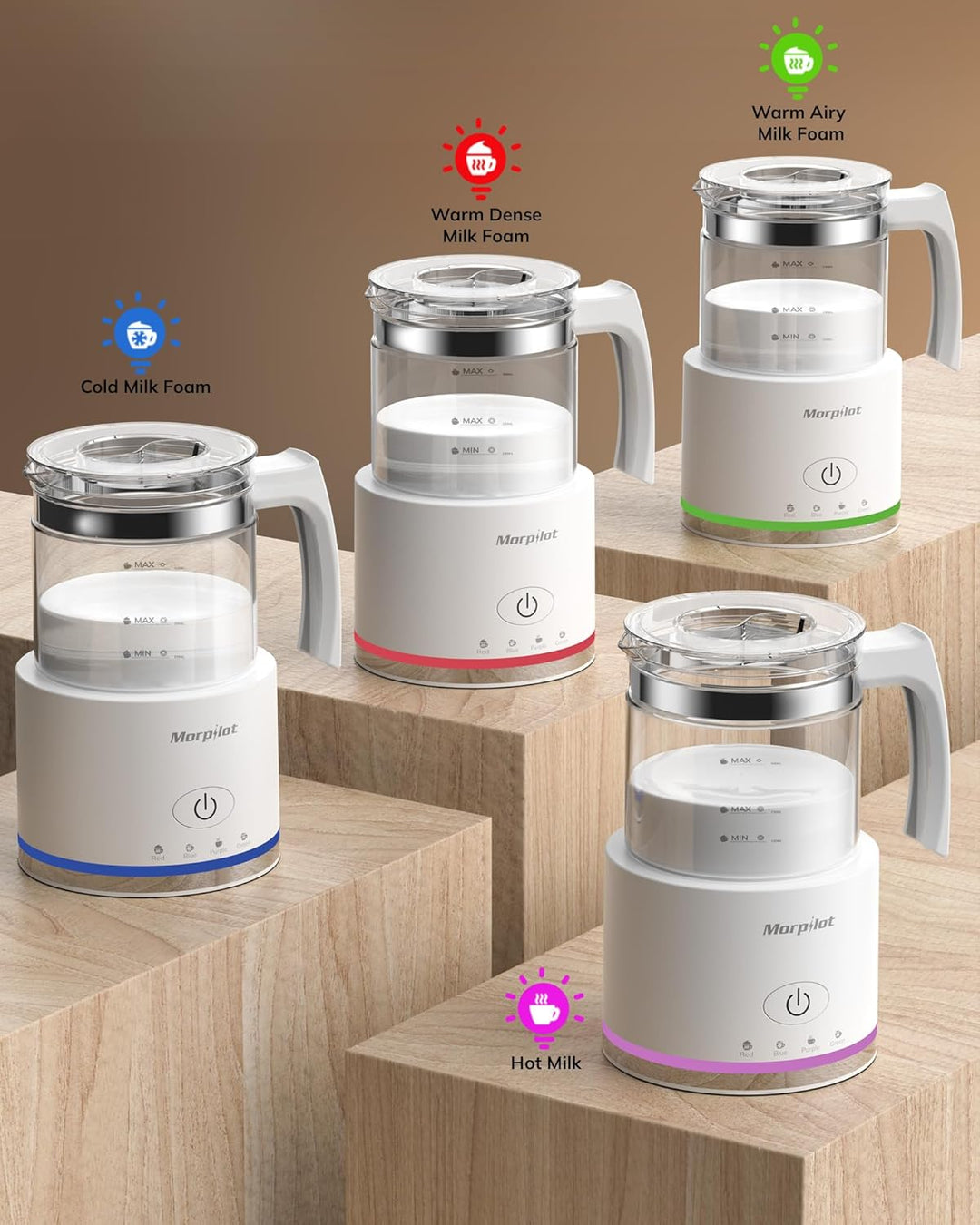morpilot Elektrischer Milchaufschäumer, Weiss 500ml Weiss, 4-in-1, 500ml Weiss, 4-in-1
