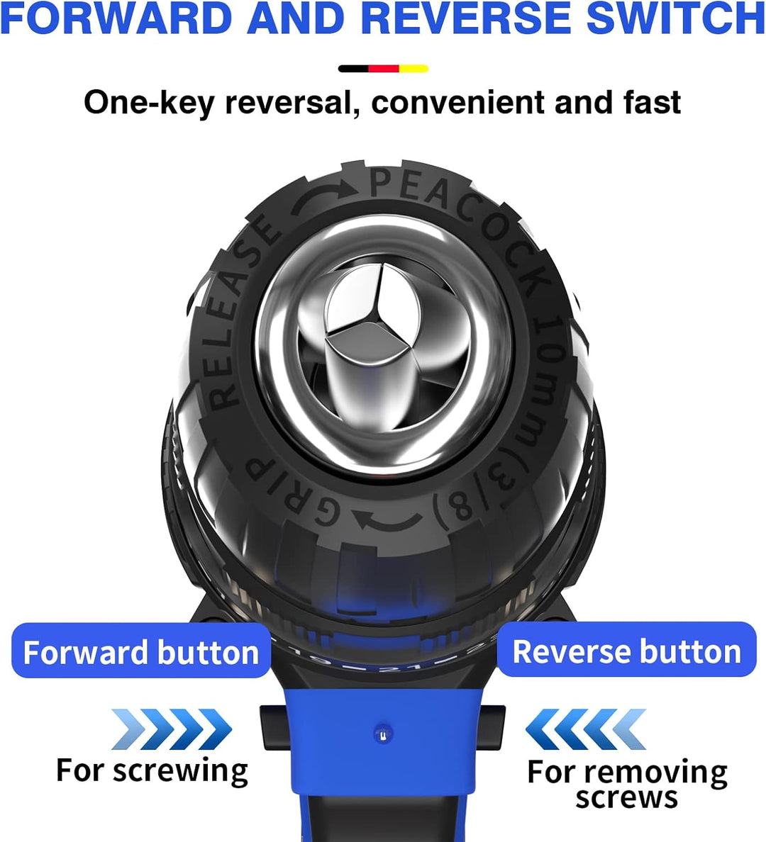 Akku-Bohrmaschine,21V Akku Bohrschrauber mit 2 Li-Ion Batterien,26 Stück Bohrkit enthalten, 25+1 Dre