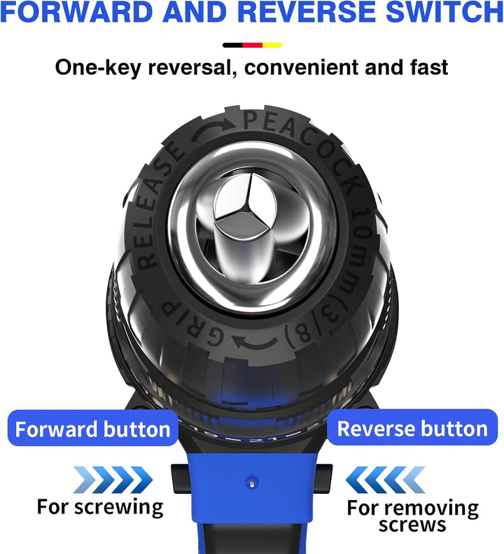 Akku-Bohrmaschine,21V Akku Bohrschrauber mit 2 Li-Ion Batterien,26 Stück Bohrkit enthalten, 25+1 Dre