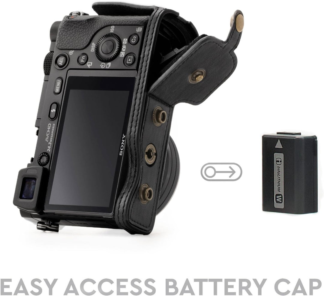 MegaGear "Immer bereit" Sony Leder Kameratasche - Stativ und peripheren Freundlich Zubehör - Kompati