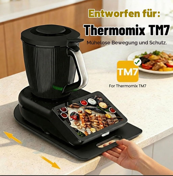 GFTIME Gleitbrett für Thermomix TM7, mit Gummifüssen &amp; Rollen, Praktisches Zubehör für Thermomix TM7