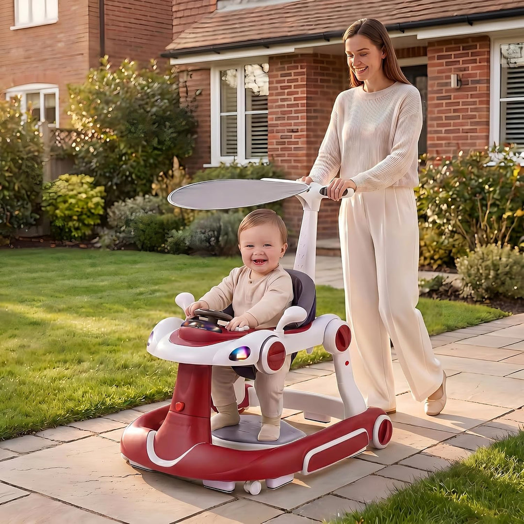LIFEZEAL Lauflernwagen mit Sonnenschirm, 6-in-1 Lauflernhilfe Gehhilfe Baby mit Licht, Musik, Spiele