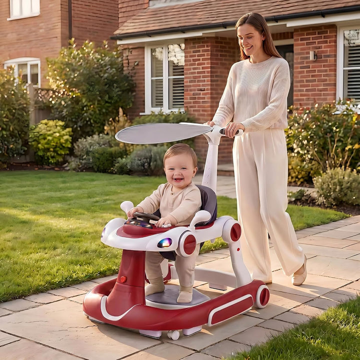 LIFEZEAL Lauflernwagen mit Sonnenschirm, 6-in-1 Lauflernhilfe Gehhilfe Baby mit Licht, Musik, Spiele