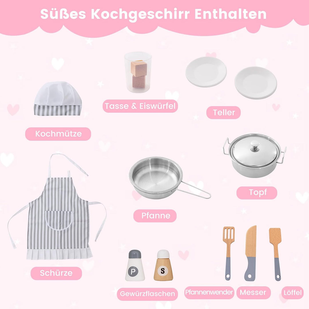 COSTWAY Kinderküche Eck, Spielküche mit Licht & Sound, Kinderspielküche mit Spüle, Eismaschine, Back