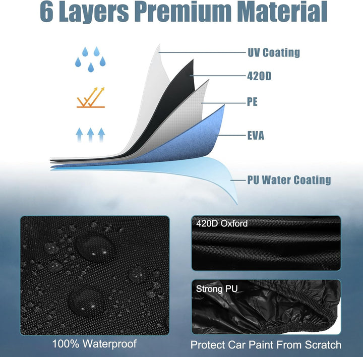 X AUTOHAUX Car Cover Cabin Cover Aussen wasserdichter Schutz 420D Oxford Black 4 Tür, 4 Tür