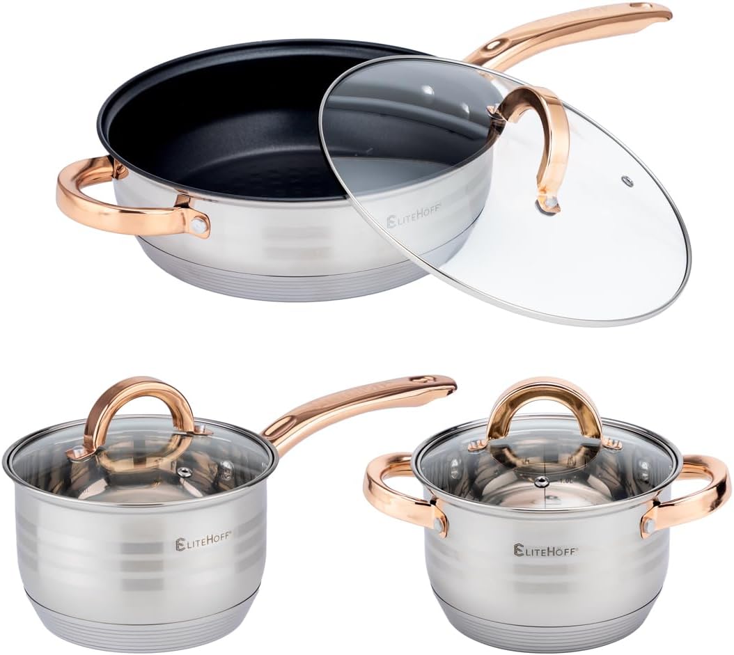 EliteHoff Topfset Induktion, Kochtopf Set mit Glasdeckel, 7-lagiger Edelstahl Topf- & Pfannensets mi