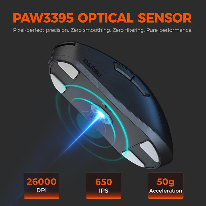 DAREU A950GM 60g Ultralight Gaming Mouse, PixArt PAW3395 Gaming Sensor, 100 Millionen HUANO Gaming M