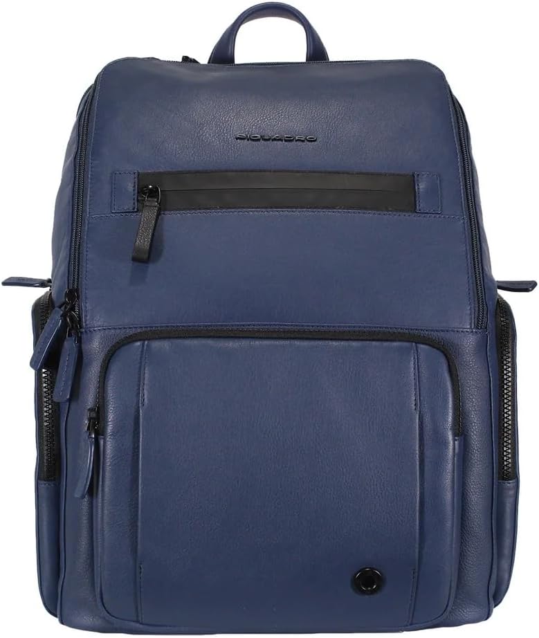 PIQUADRO Grosser Rucksack mit Lederärmeln, blau, 15