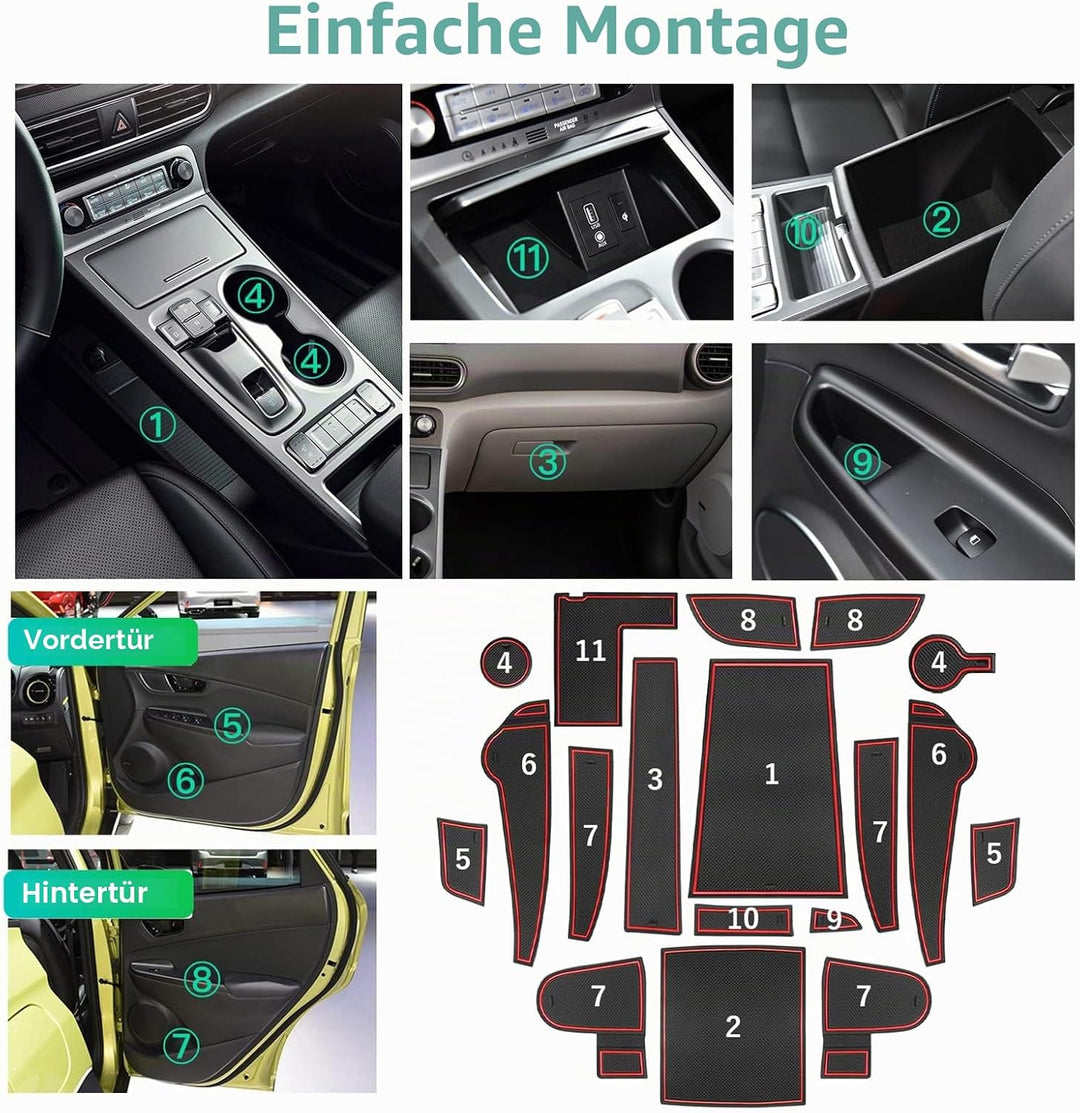 GAFAT 2019-2022 2023 Hyunda-i Kona Elektro EV Electric Antirutschmatten, Kona EV Gummimatten für Mit