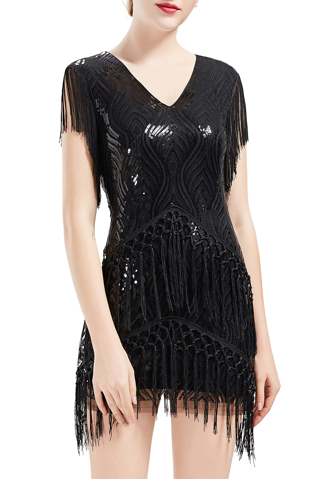 ArtiDeco 1920s Charleston Kleid Mini Damen Vintage Gatsby Kostüm Flapper 20er Jahre Cocktailkleid XS