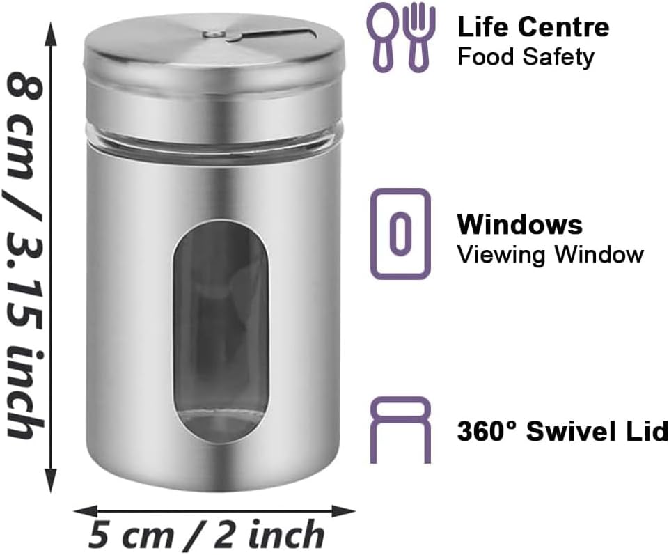 6 Stück Gewürzbehälter Spice Jars, Edelstahl Deckel Gewürzstreuer, Gewürzgläser mit Drehdeckel, Gewü