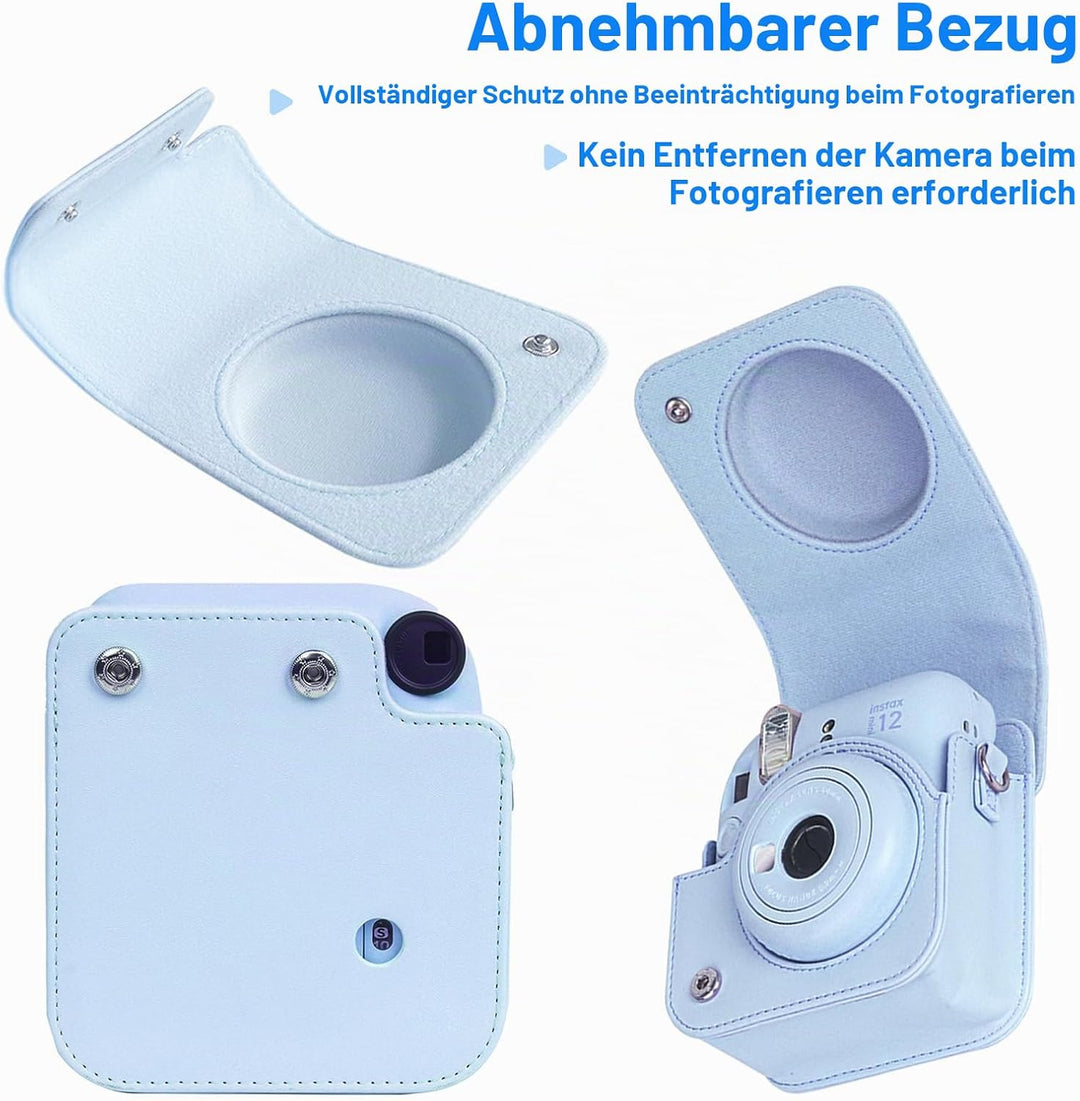 Easy Hood Schutzhülle und Tragbare Tasche für Instax Mini 12 Sofortbildkameras, PU Leder Kameratasch