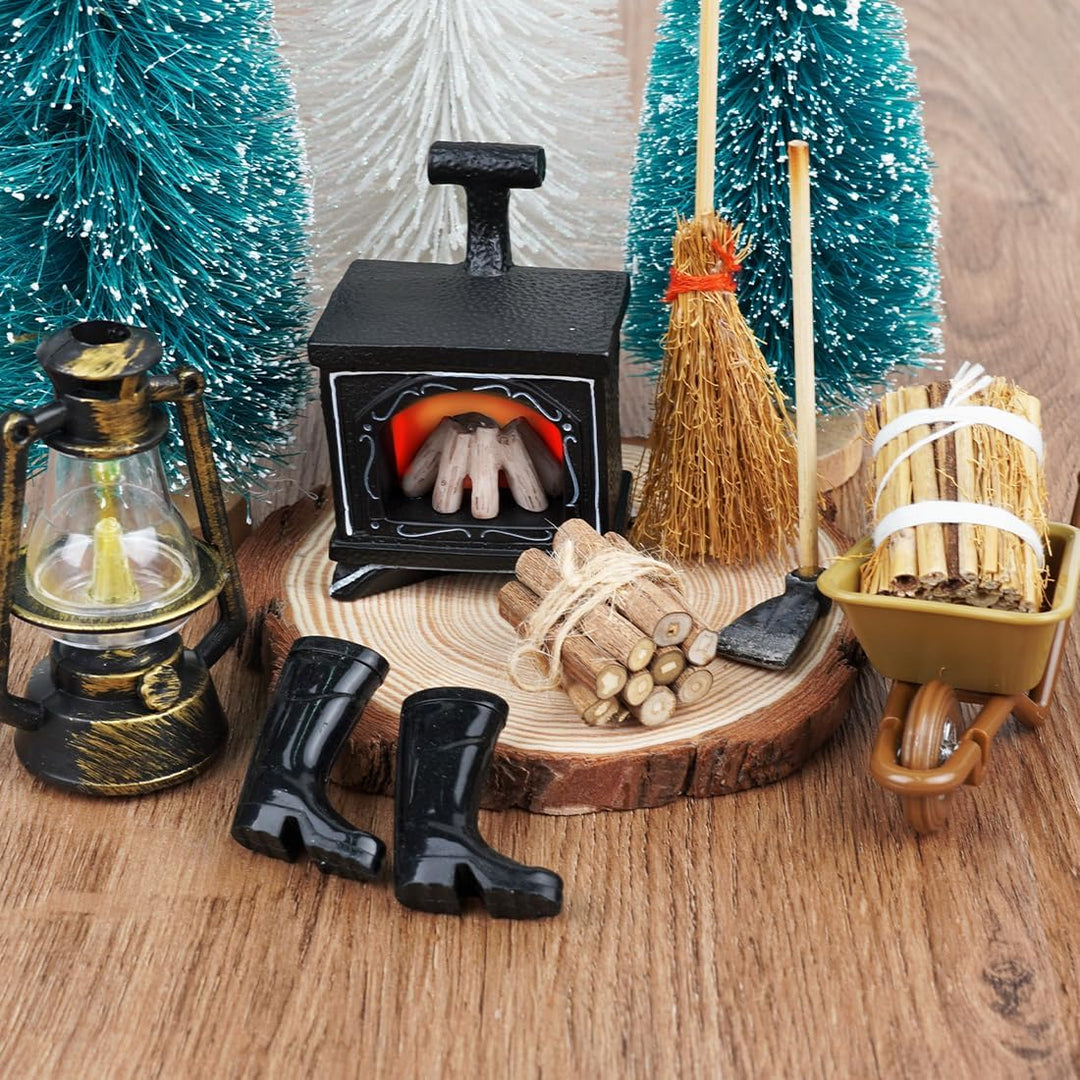 Wichtel Zubehör Kamin, 8pcs Miniatur Puppenhaus Zubehör Set, Wichtel Kamin, Wichtel Weihnachte Möbel
