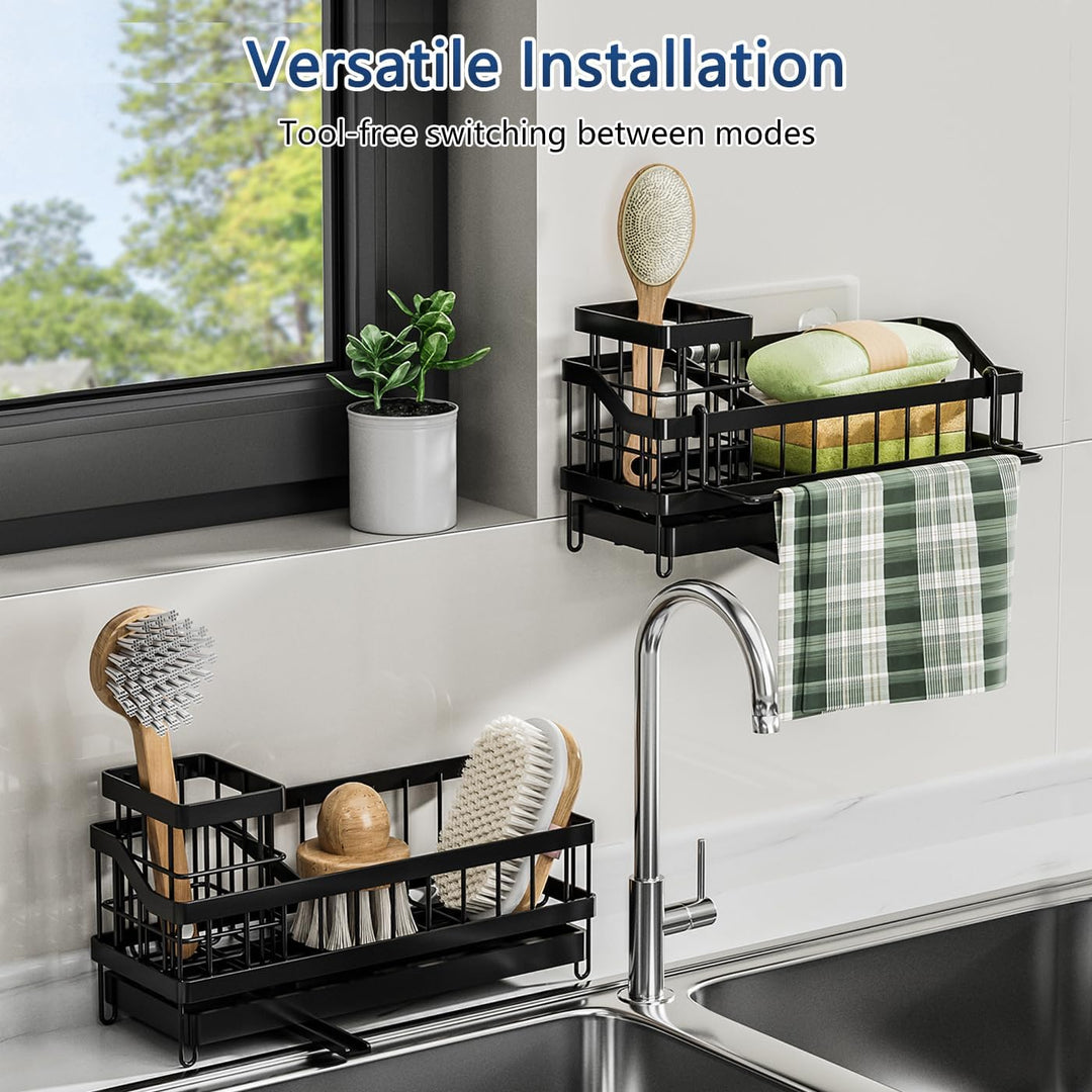 Spülbecken Organizer Schmal, Schwarz Küchen Organizer Spüle mit Abflusspfanne & Lappenhalter, Küchen