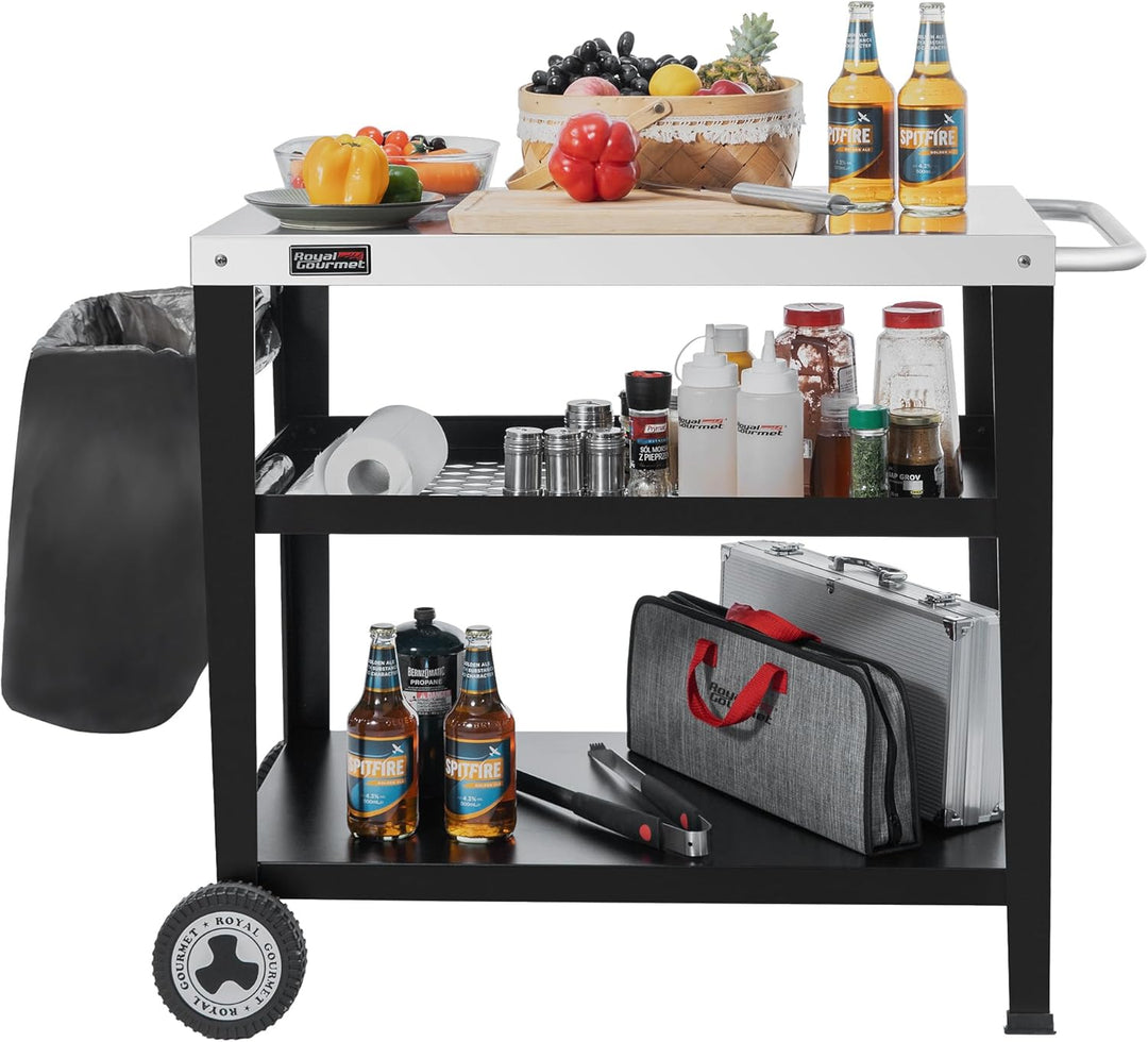 Royal Gourmet PC3404S Rollbarer Esstisch mit Müllbeutelhalter, für den Aussenbereich, Garten, Terras