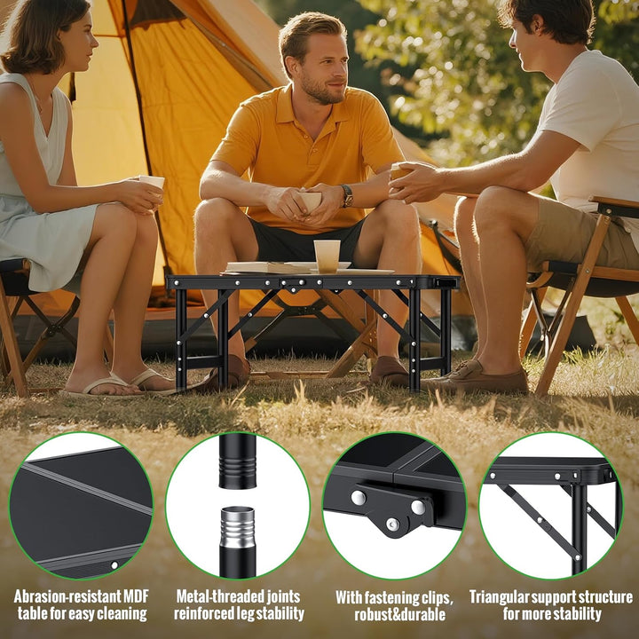 GARLLEN Klappbarer Campingtisch, 60x40cm mit 3 Höhenverstellbar(27/51/75cm), Stabiler Tragbar Klappt