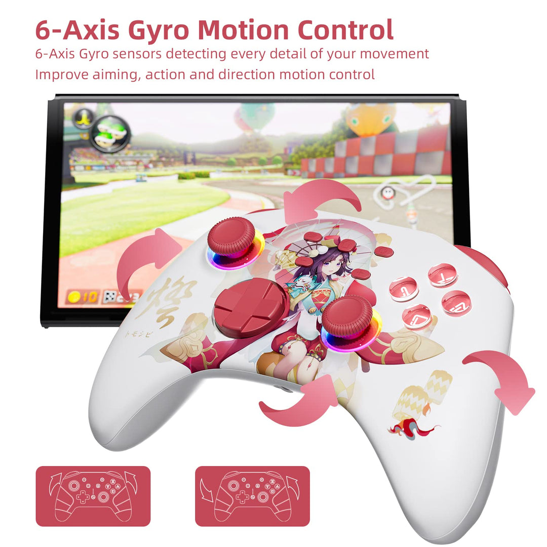 Mytrix Mädchen-Muster Switch Controller mit RGB Lichteffekt, Wireless Pro Controller für Nintendo Sw
