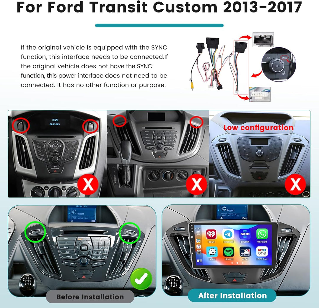 Hikity 2G 64G Android Autoradio Navi Für Ford Transit Custom 2013-2017 Mit Wireless CarPlay Android