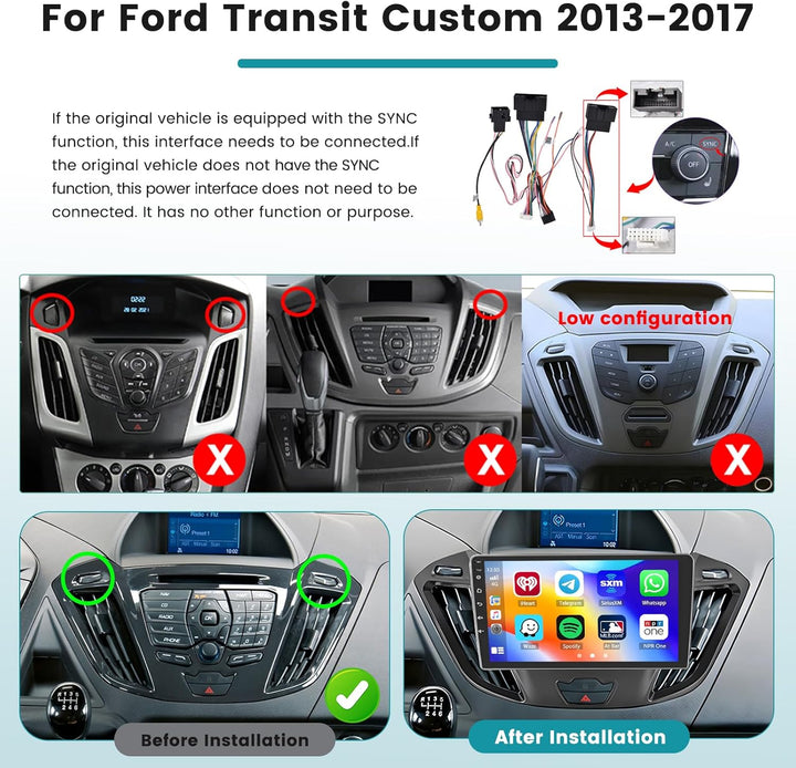 Hikity 2G 64G Android Autoradio Navi Für Ford Transit Custom 2013-2017 Mit Wireless CarPlay Android