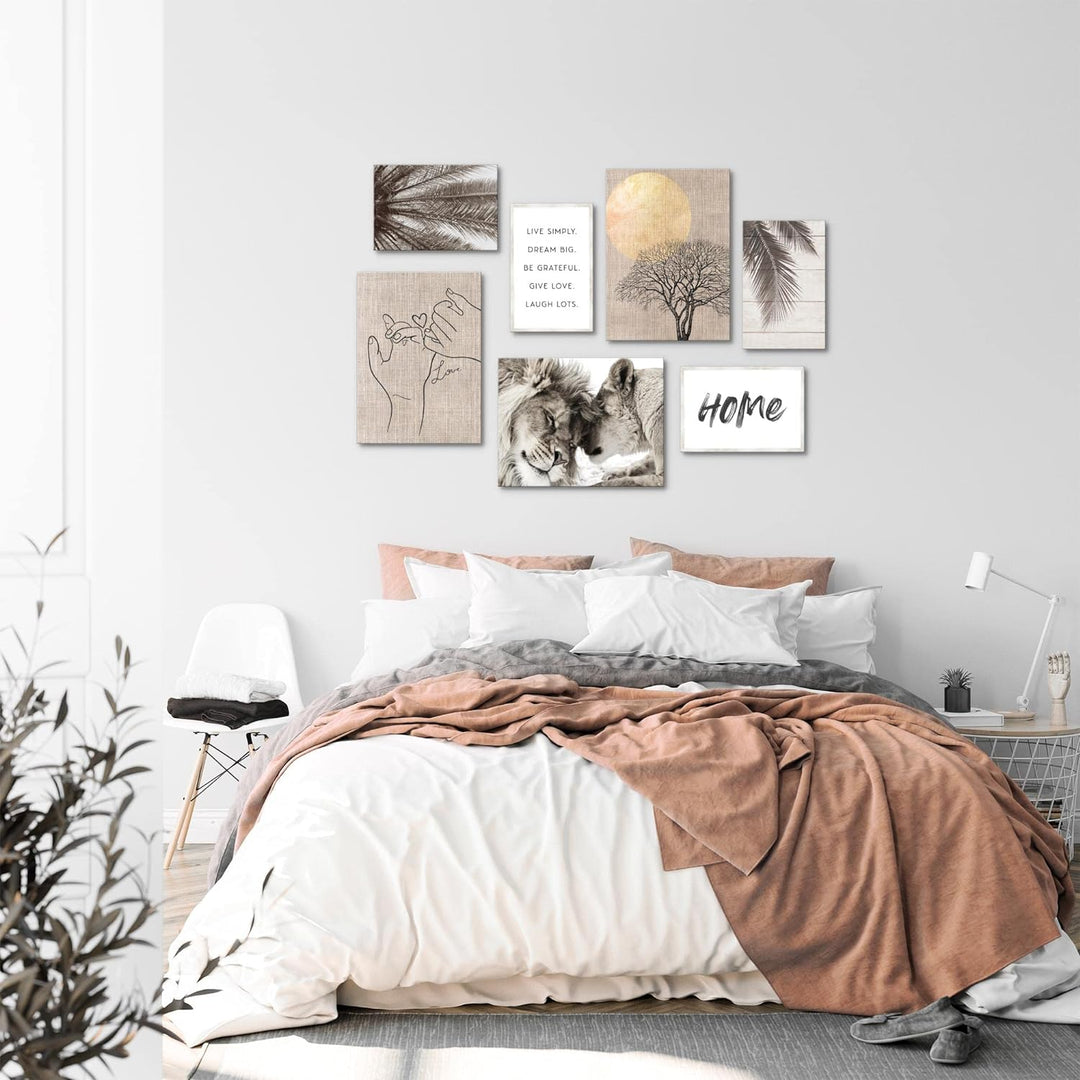 Novart Wandbilder Löwen Liebe Home - KOMPLETT AUFHÄNGFERTIG - Beige Wohnzimmer Schlafzimmer- 7 Moder