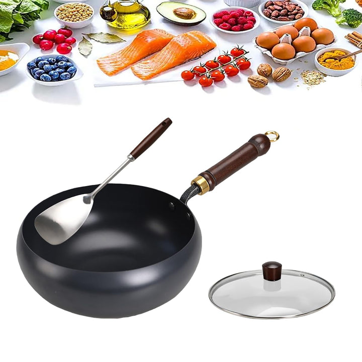Unbeschichtete Eisenpanne,Eisen Wok, 24cm Hand-Schmiede Antikleber | Eisen Pfanne ohne Beschichtung,