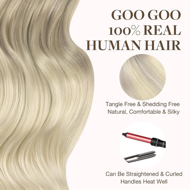 GOO GOO Tape in Extensions Echthaar, 20pcs 50g 50cm Aschblond bis Goldblond und Platinblond, Tape Ex