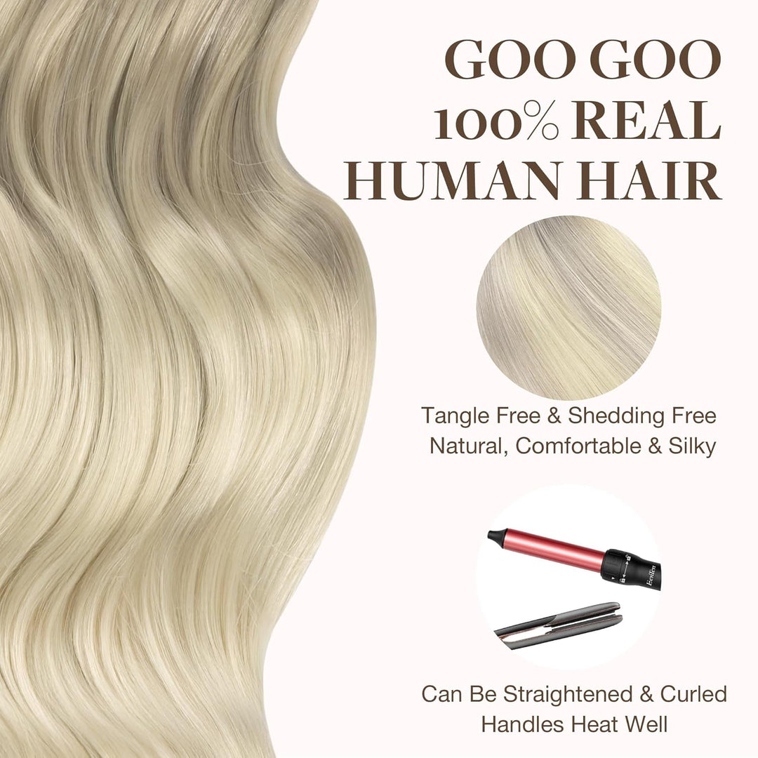 GOO GOO Echthaar Extensions Tape, 55cm Aschblond bis Goldblond und Platinblond Remy Menschliches Ech