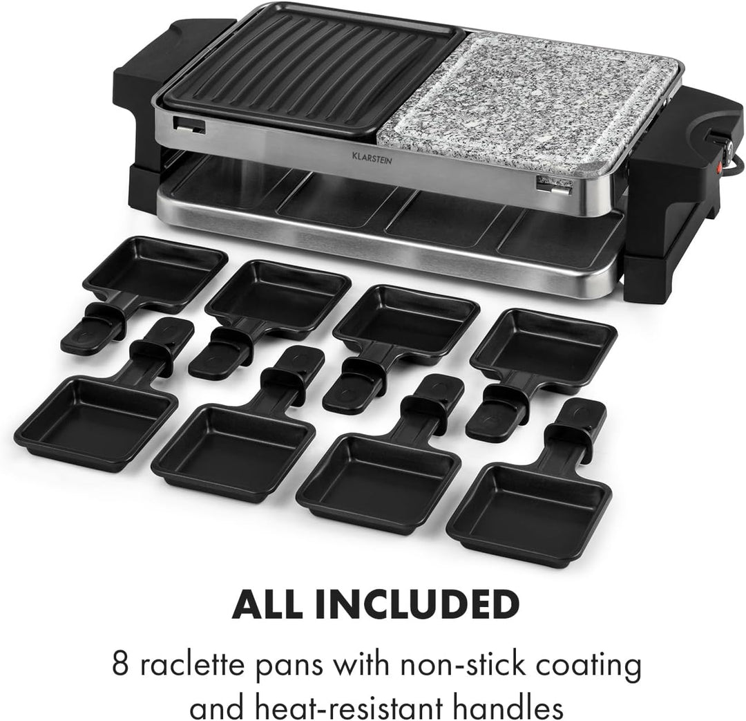 Klarstein Sirloin Raclette-Grill, 1500 Watt, 2-in-1: Aluminium-Grillplatte &amp; Natursteinplatte, Edels