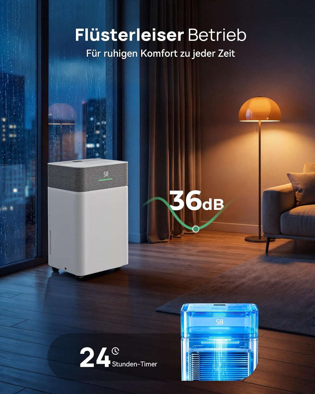 JUMMICO Luftentfeuchter 20L/Tag Smart WLAN Timer | 4,3L Tank, Auto-Abtauung, 2 Lüftungsstufen, Feuch
