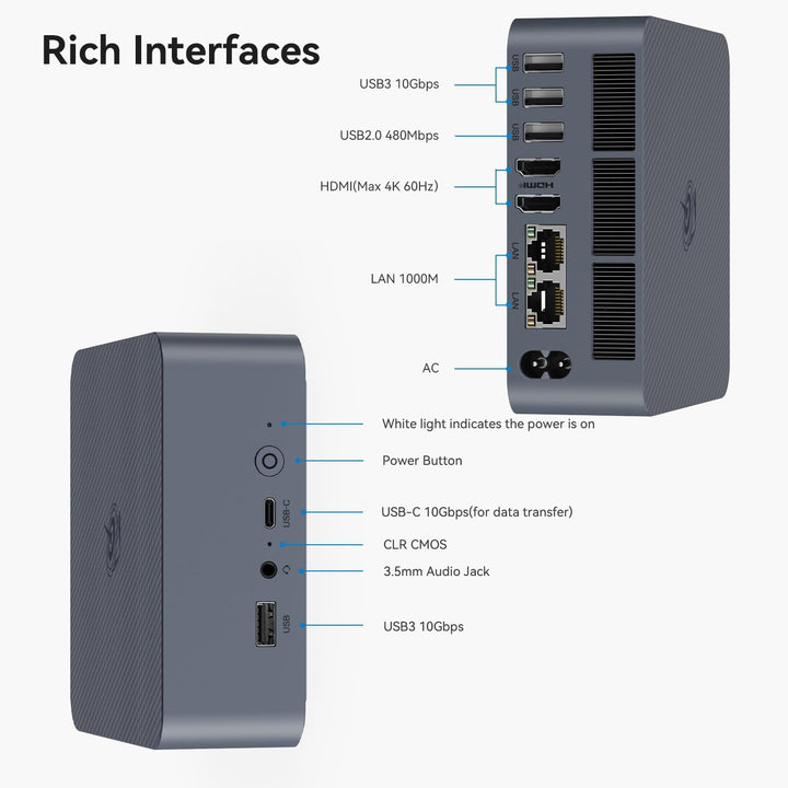 Beelink EQi12 Mini PC, Intel Core i7 12650H (10C/16T, bis zu 4,7GHz), 24GB LPDDR5 1TB M.2 PCIe4.0 SS
